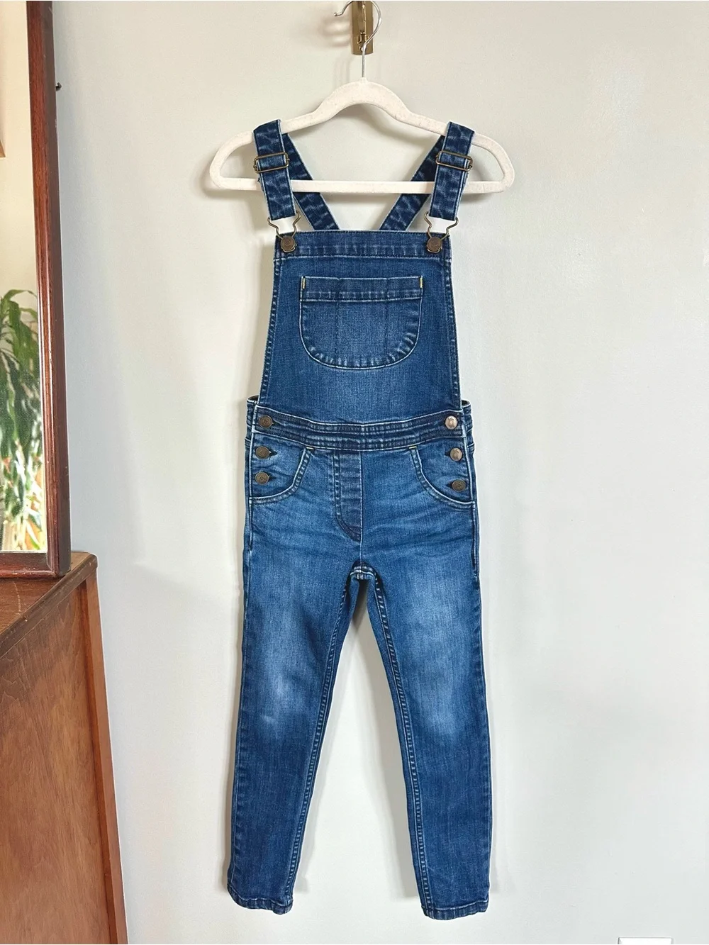 Boden Girls Denim Skinny Overalls Dungarees Size 7-8Y 128 Adjustable Straps